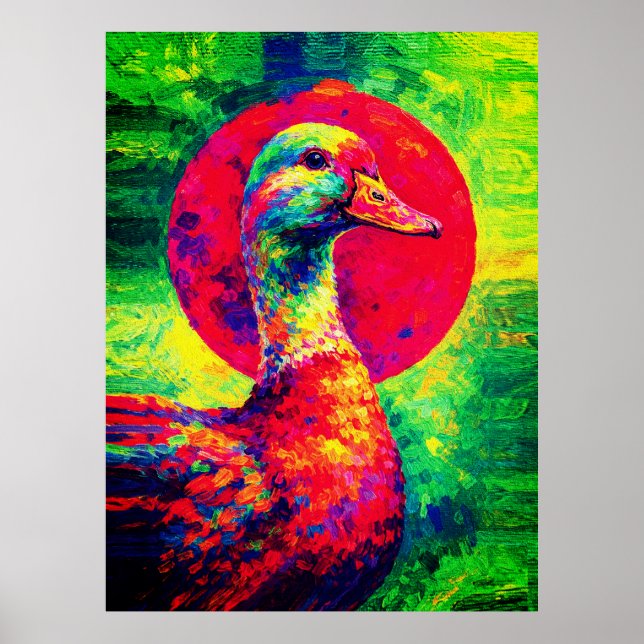 Colourful Duck Portrait Vibrant Impasto Poster (Front)