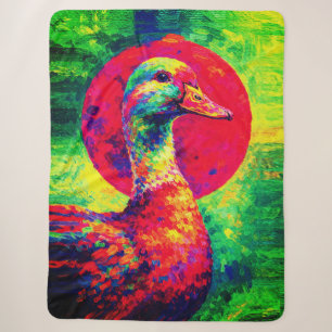 Colourful Duck Portrait Vibrant Impasto Sherpa Blanket