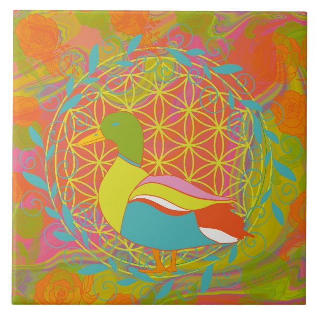 Colourful Duck – Vibrant Nature-Inspired Art Tile (Front)
