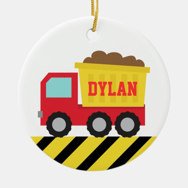 Colourful Dump Truck, Construction Vehicle for Boy Ceramic Tree Decoration (Front)