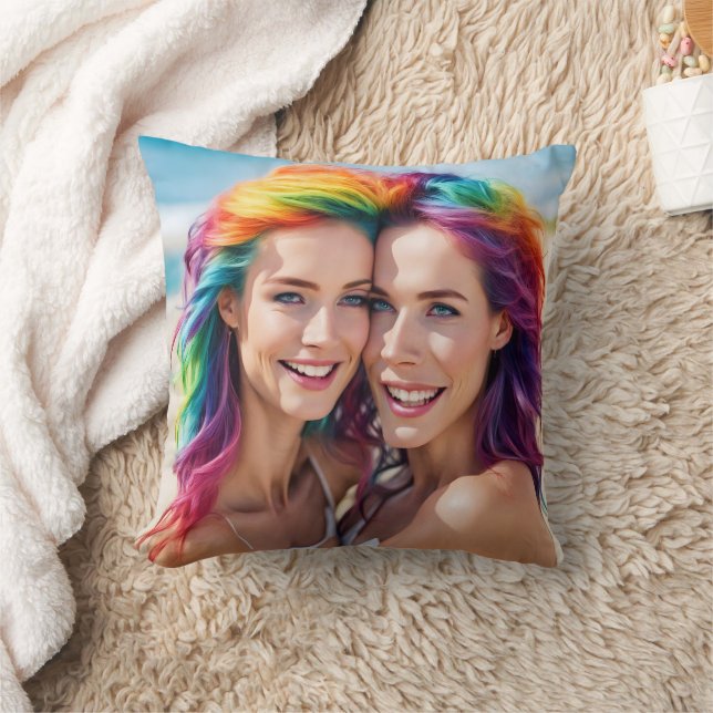 Colourful Duo With Vibrant Hair at the Beach Cushion (Blanket)