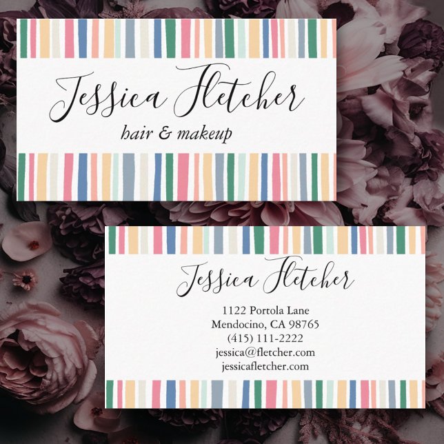 Colourful Dusty Stripes Minimalist Elegant Business Card (Soft pastel stripes adorn this sweet custom business card. Add your own text, change the fonts)