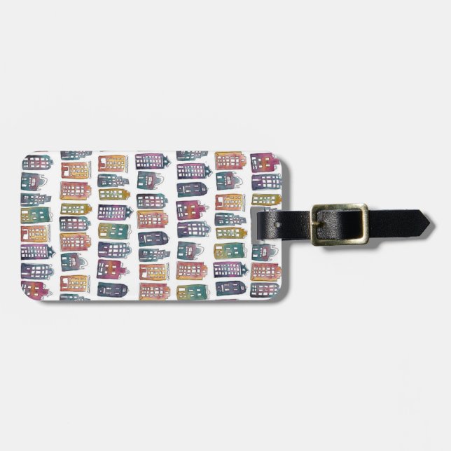 Colourful Dutch Houses Amsterdam Pattern Quirky Luggage Tag (Front Horizontal)