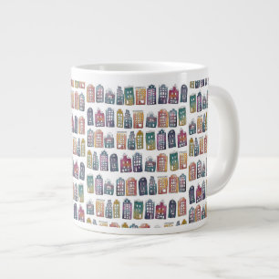 Colourful Dutch Houses Amsterdam Pattern Rainbow Large Coffee Mug