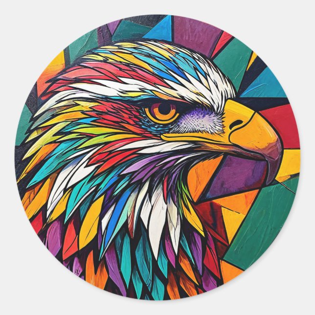 Colourful eagle artwork classic round sticker (Front)