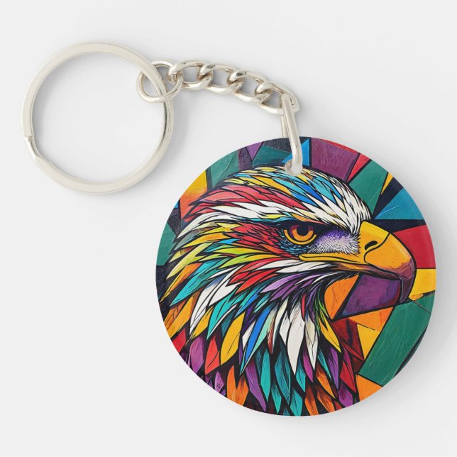 Colourful eagle artwork key ring (Front)