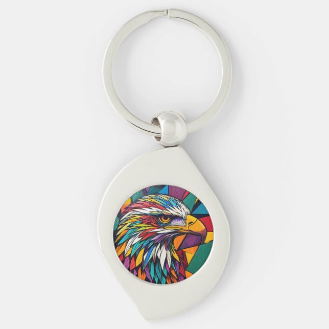 Colourful eagle artwork key ring (Front)