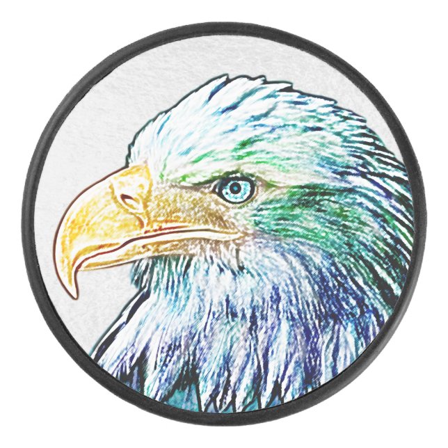 Colourful Eagle Sketch Hockey Puck (Front)