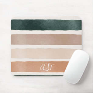 Colourful earth tone stripes monogram initial beig mouse mat