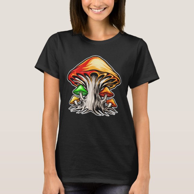 Colourful Earthy Psychedelic Mushroom Art T-Shirt (Front)