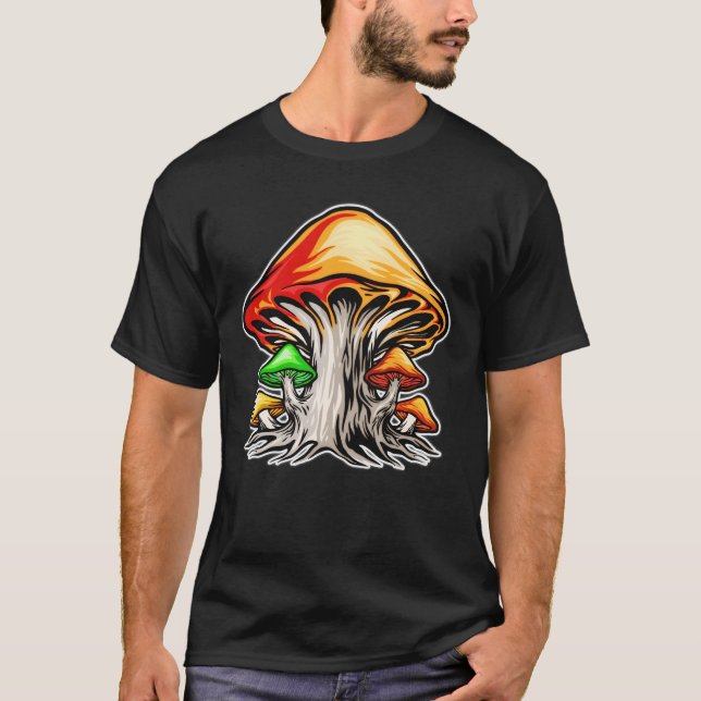 Colourful Earthy Psychedelic Mushroom Art T-Shirt (Front)