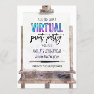 Colourful Easel Virtual Paint Party 16th Birthday Invitation