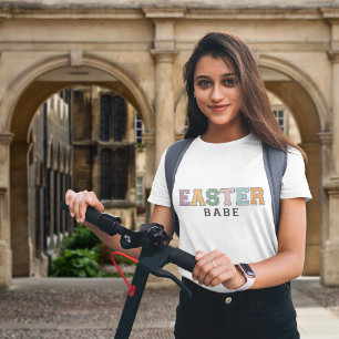 Colourful Easter Babe Varsity Style Text on White T-Shirt