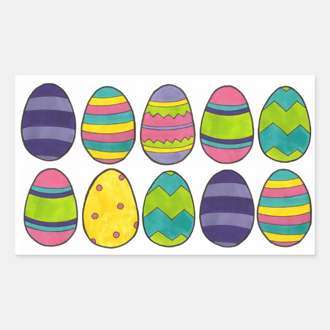 Colourful Easter Basket Egg Hunt Painted Eggs Rectangular Sticker (Front)