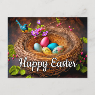 Colourful Easter Basket Filled With Eggs Postcard