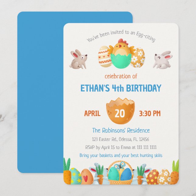 Colourful Easter Boys' Birthday Invitation (Front/Back)