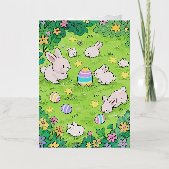 Colourful Easter Bunnies  Foil Greeting Card (Front)