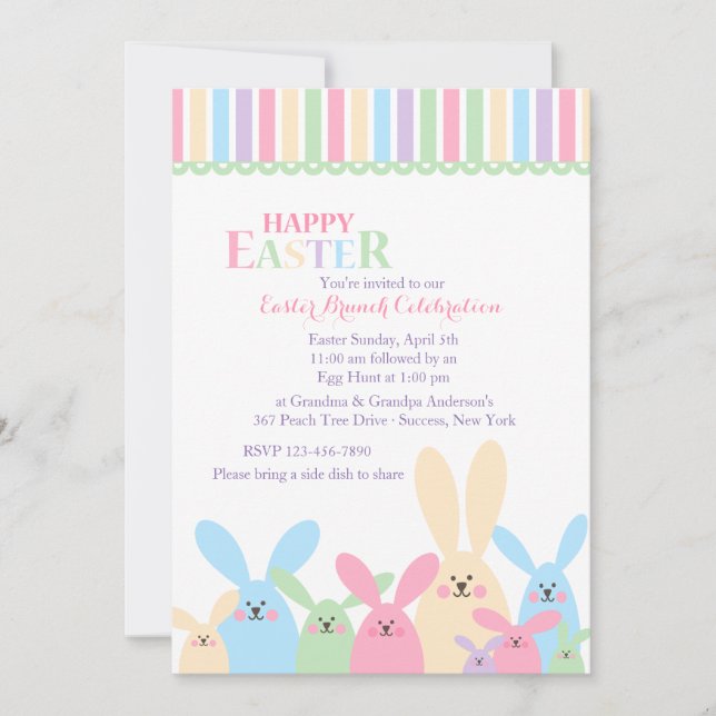 Colourful Easter Bunnies Invitation (Front)