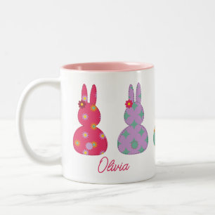 Colourful Easter Bunnies with name Mug
