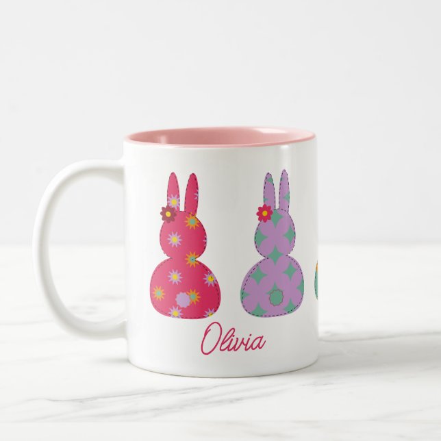 Colourful Easter Bunnies with name Mug (Left)