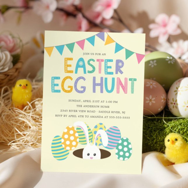 Colourful Easter Bunny Easter Egg Hunt Party Invitation (Creator Uploaded)