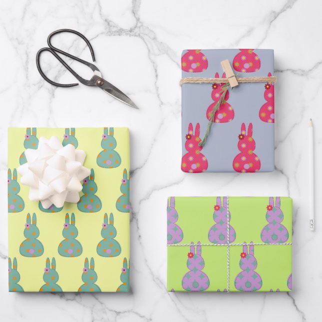 Colourful Easter Bunny Pattern Wrapping Paper Sheet (Front)