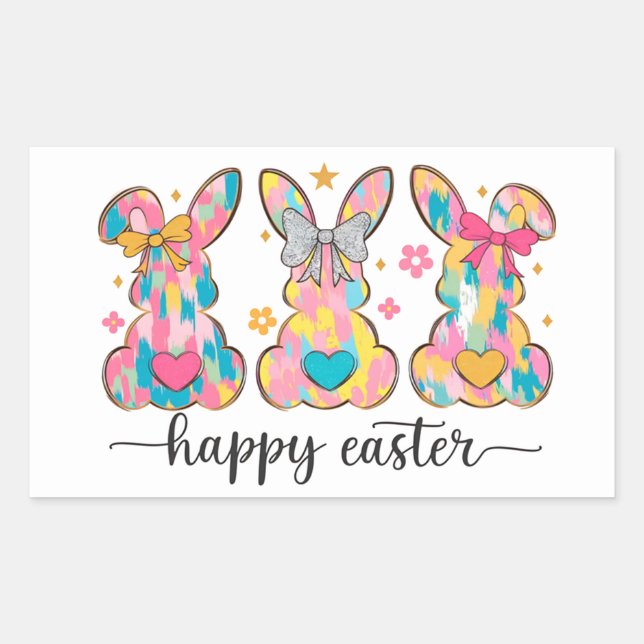 Colourful Easter Bunny Trio Rectangular Sticker (Front)
