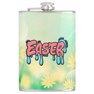 Colourful Easter Drip Text Graffiti Style Design Hip Flask