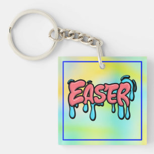Colourful Easter Drip Text Graffiti Style Design Key Ring