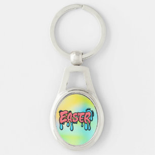 Colourful Easter Drip Text Graffiti Style Design Key Ring