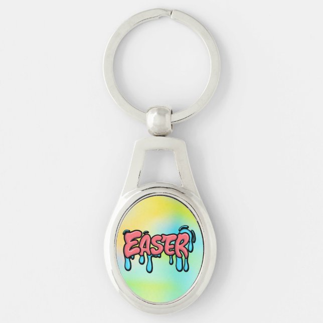 Colourful Easter Drip Text Graffiti Style Design Key Ring (Front)