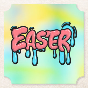 Colourful Easter Drip Text Graffiti Style Design Paper Coaster