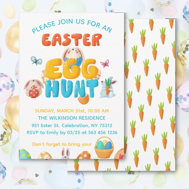 Colourful Easter Egg Hunt  Invitation (Play with the customization options of this colorful cute invitation for your East Hunt Celebration.)