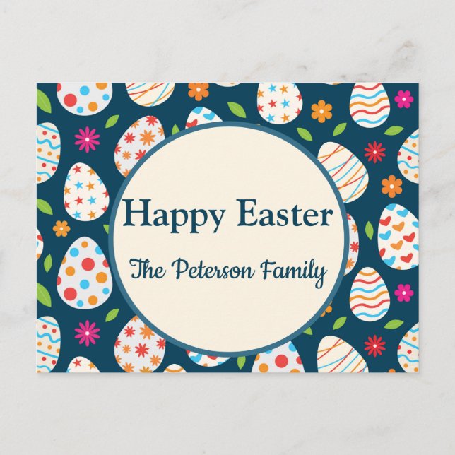 Colourful Easter Egg Pattern with Flowers  Easter  Holiday Postcard (Front)