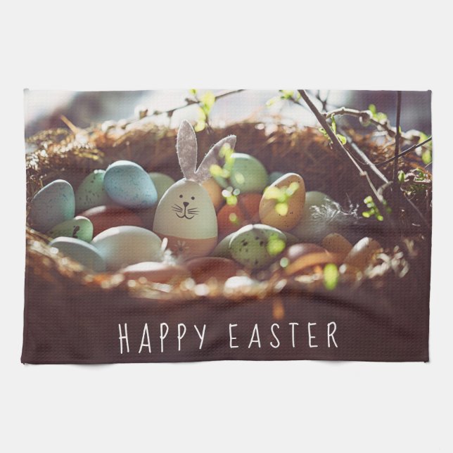 Colourful Easter Egg Pictures Easter Egg Day Cute Tea Towel (Horizontal)