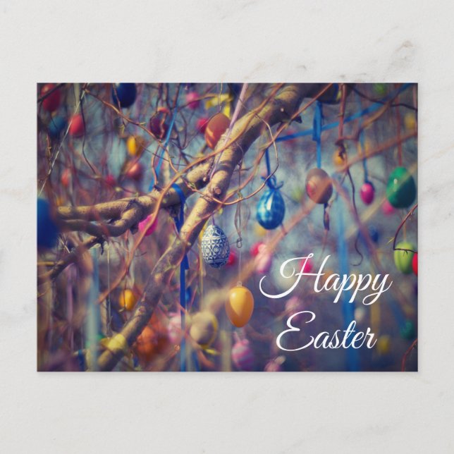 Colourful Easter Egg Tree Personalised Postcard (Front)
