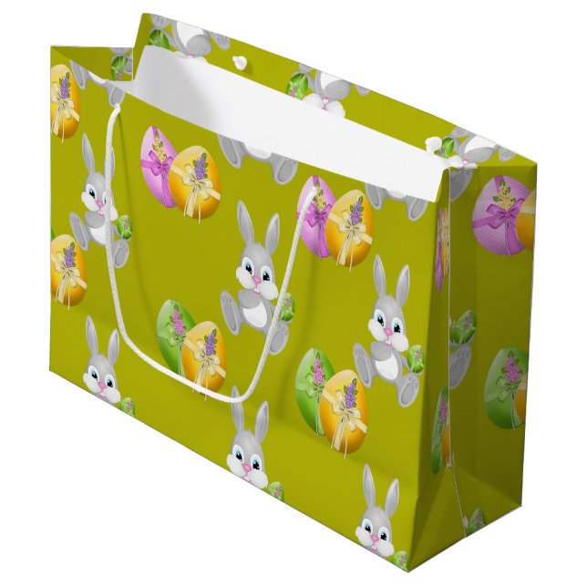 Colourful Easter Eggs and Bunny Large Gift Bag (Front Angled)