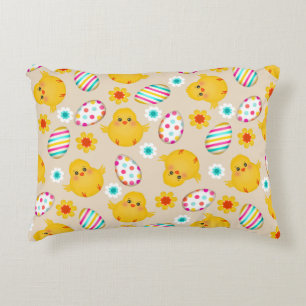 Colourful Easter Eggs and Chicks Pattern Decorative Cushion