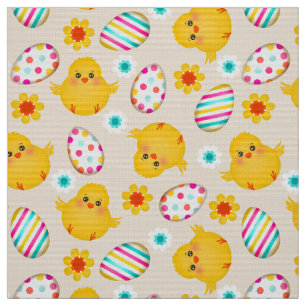 Colourful Easter Eggs and Chicks Pattern Fabric