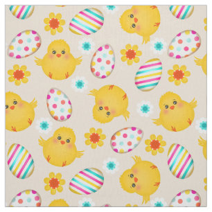 Colourful Easter Eggs and Chicks Pattern Fabric