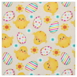 Colourful Easter Eggs and Chicks Pattern Fabric