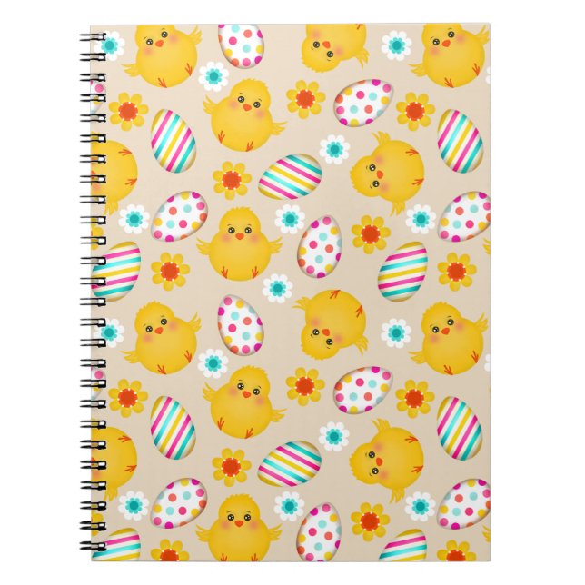 Colourful Easter Eggs and Chicks Pattern Notebook (Front)