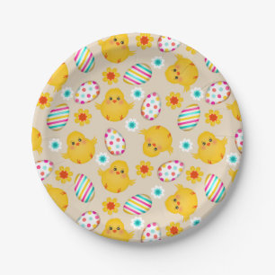 Colourful Easter Eggs and Chicks Pattern Paper Plate