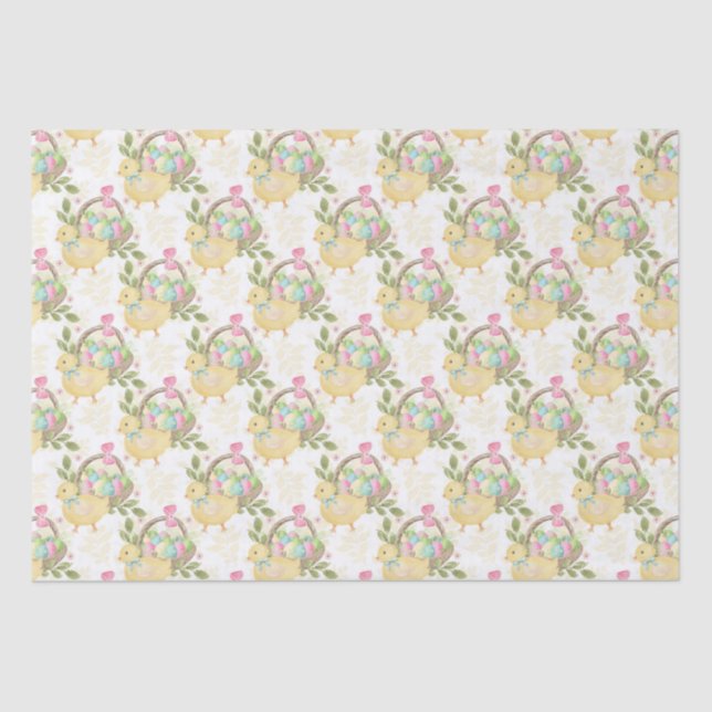 Colourful Easter Eggs Baby Chicken Flowers  Tissue Paper (Front)