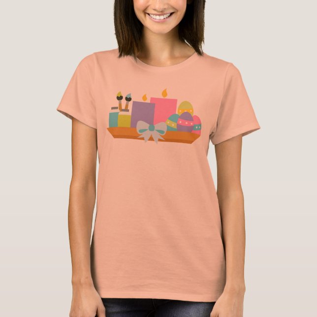 Colourful Easter Eggs & Candles T-Shirt (Front)