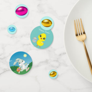 Colourful Easter Eggs, Chick and Easter Bunny Confetti
