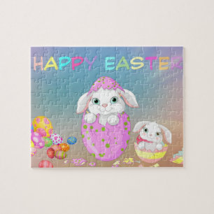 Colourful Easter Eggs,Cute Easter Bunnies,Easter Jigsaw Puzzle