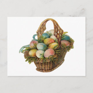 Colourful Easter Eggs Fill a Vintage Easter Basket Holiday Postcard