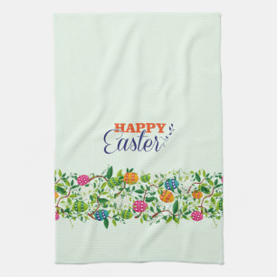 Colourful Easter Eggs & Flowers Pattern Tea Towel