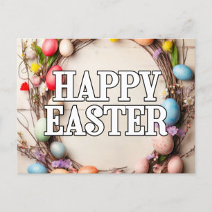 Colourful Easter Eggs & Flowers Wreath Collage Postcard